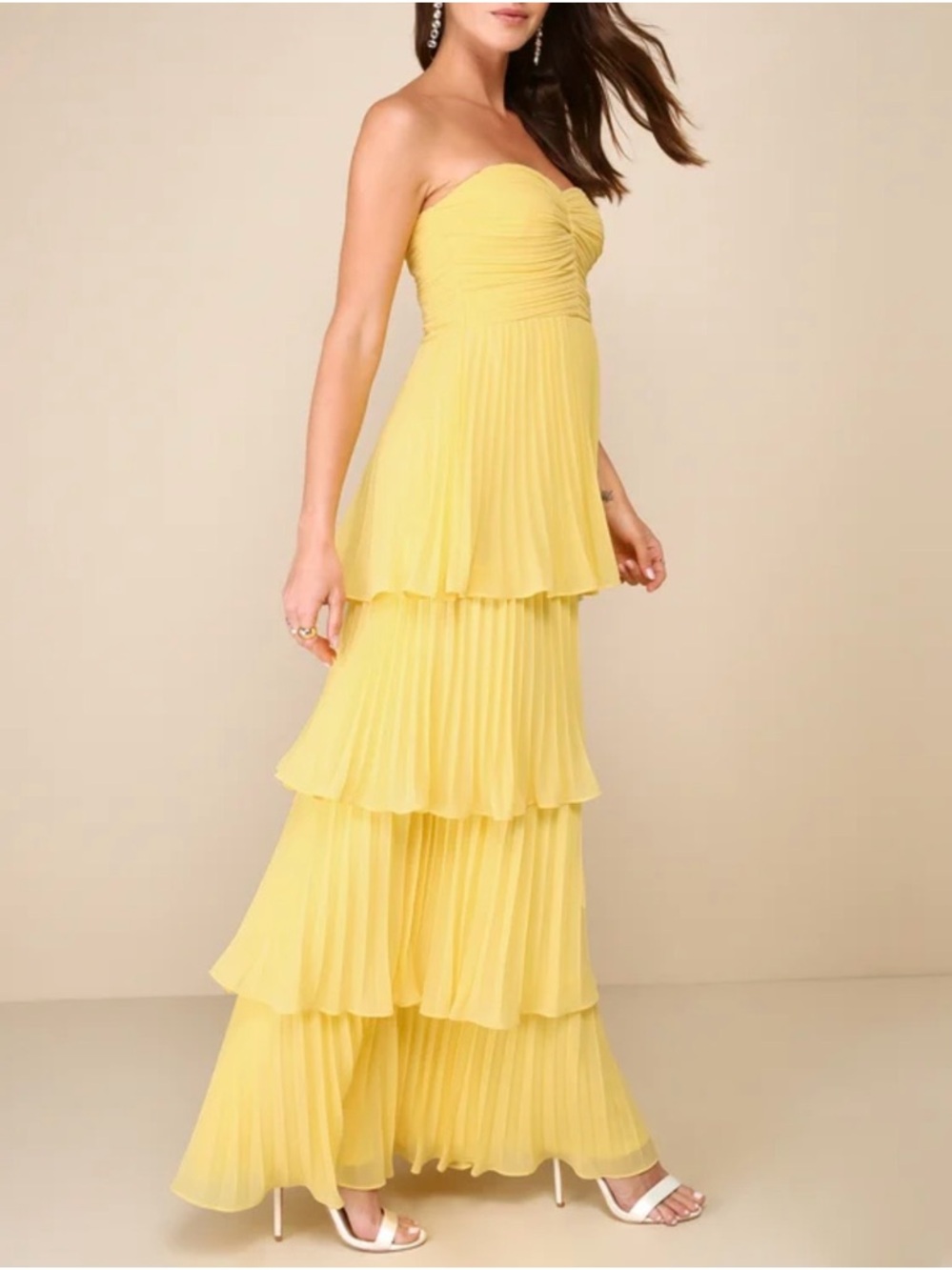 Lulus Seriously Sensational Yellow Strapless Tiered Maxi Dress Size S NWT - Picture 2 of 16